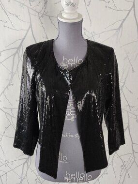 Be Beau Black Sequin Open Front Cropped Jacket